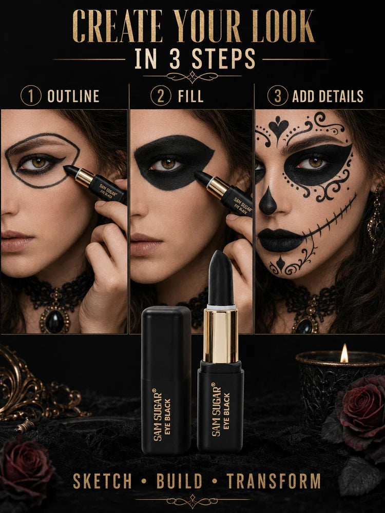 2PCS Halloween Black Face Paint Sticks, Matte Eye Black Makeup for Gothic Vampire Skull Cosplay Costume Party SFX Face Paint Kit