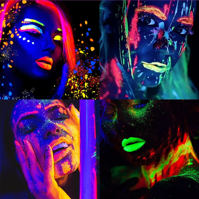 10ml 8 Colors UV Blacklight Face Paint with tattoo stickers，Fluorescent Neon Body Paints,Washable Quicker, Mardi Gras Halloween