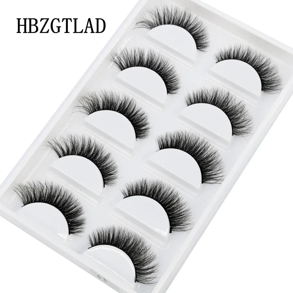 HBZGTLAD 5Pairs Handmade Mink Lashes Short False Eyelashes Dense Natural Long Messy Eye Lashes Reusable Stage Makeup Eyelashes