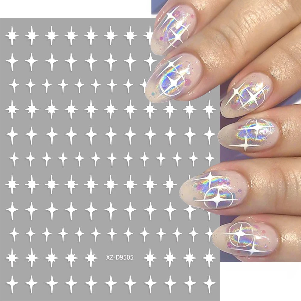 8pcs Cross Stars 3D Nail Art Stickers 8-color Galaxy Starburst Nail Decals Adhesive Slider DIY Nail Decoration Y2K Nail Supplies