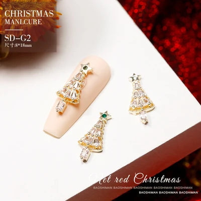5Pcs Nail Art Jewelry Christmas Zircon Alloy Diamond Snowflake Christmas Tree Elk Bells Super Flash Luxury Nail Accessories