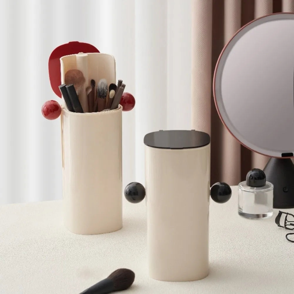 Large Capacity Automatic Lifting Makeup Brush Holder with Lid Press Type Makeup Brush Storage Tube Waterproof Dustproof