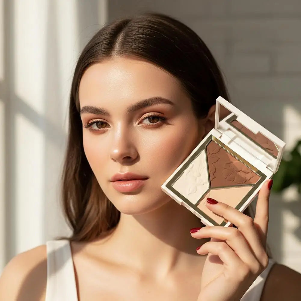 3 colors Highlight Matte Fine Glitter blusher three-color palette Silhouette Nose Shadow Makeup Palettes Face Brightening