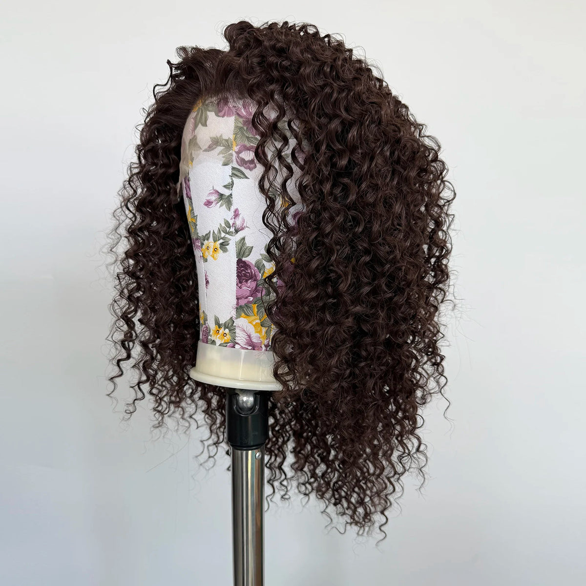 Chocolate Brown Curly Wig 13x4 Lace Front Long Deep Curly Synthetic Hair Heat Resistant Daily Use Natural Hairline Wig for Women