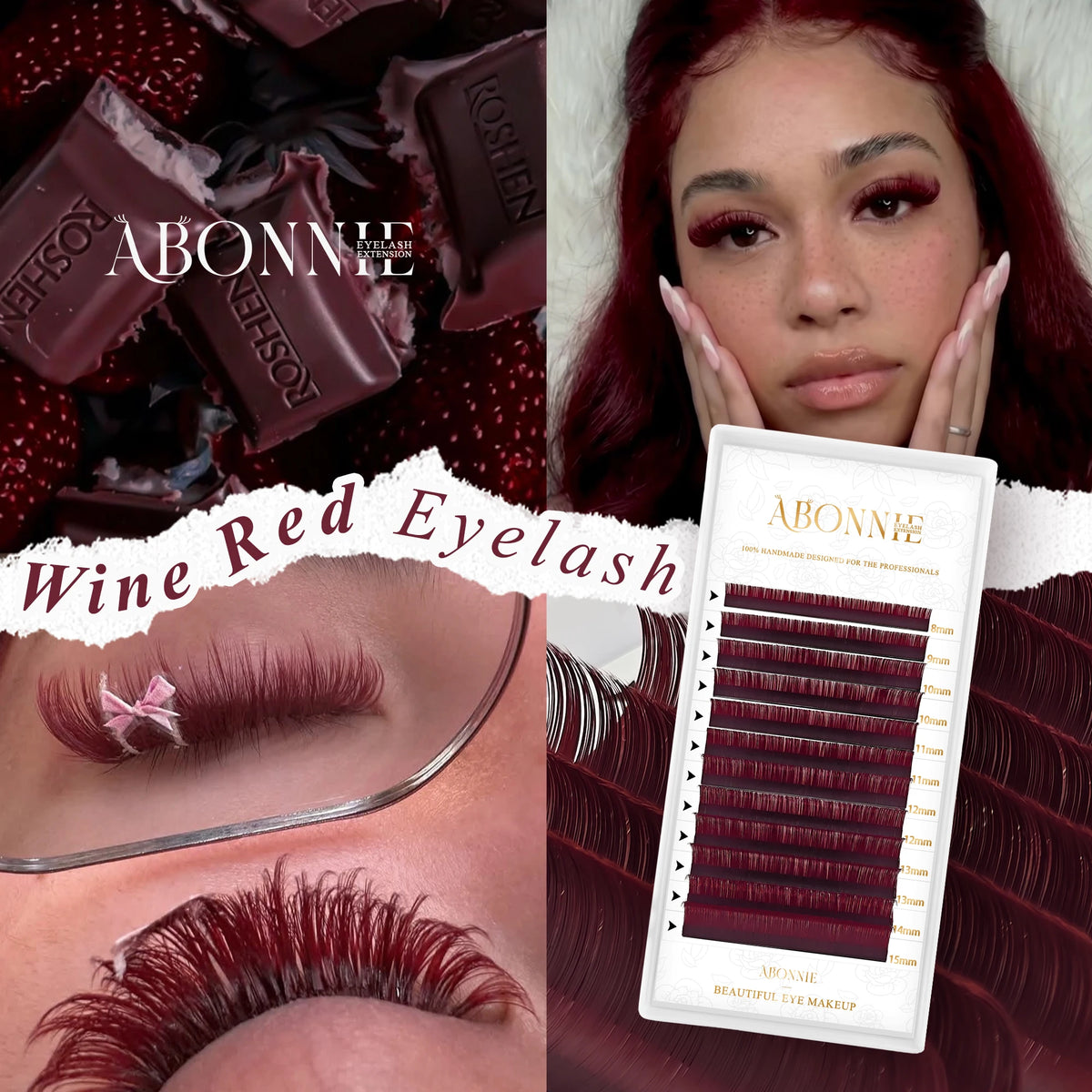 ABONNIE Burgundy Lashes Wine Red Colored Classic Eyelash Extensions Ombre Colorful Lashes