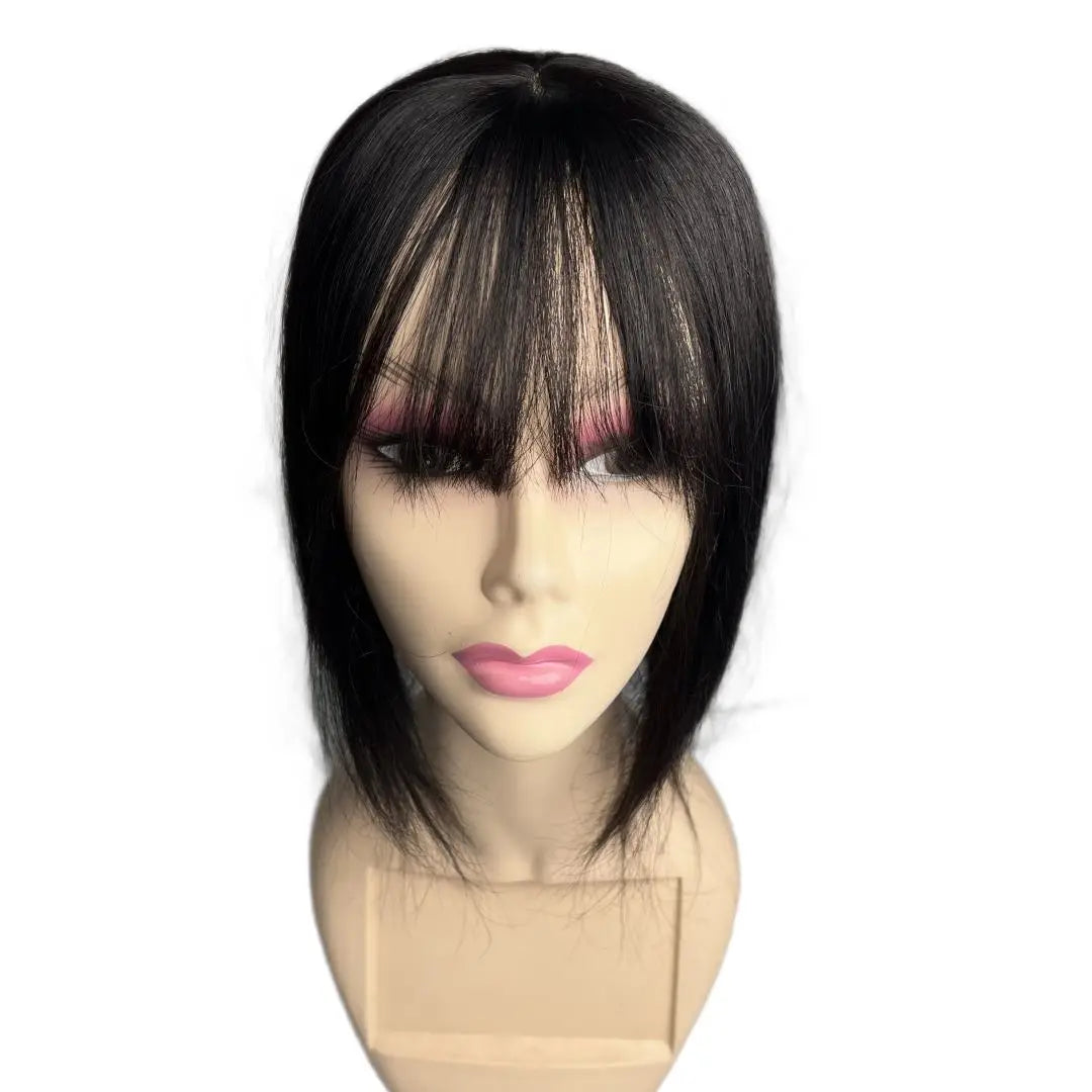 Brazilian Natural T-part Lace Base Hair Toppers for Women with 3D Bangs Clip in Hair Extension Cover Hair Loss Human Hairpiece