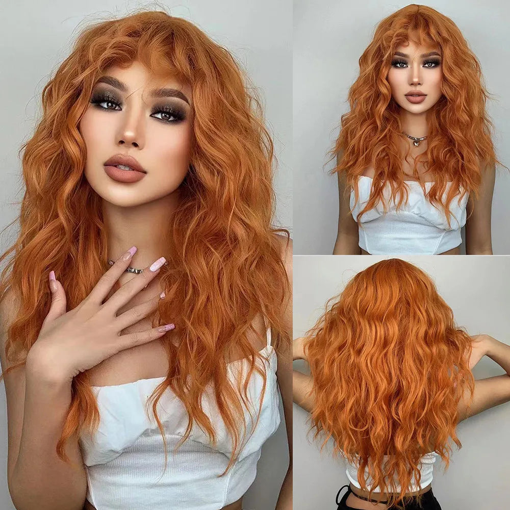 HENRY MARGU Light Green Curly Synthetic Wigs Long Colorful Wig with Bangs Heat Resistant Fiber for Cosplay Party Women Girls Use