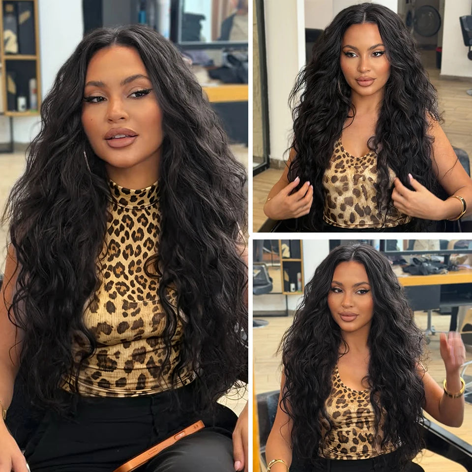 13x6 HD Synthetic Blend Lace Front Wig 30 Inch Long Deep Wavy Ombre Blonde Ginger for Afro Women Heat Resistant Cosplay Wig