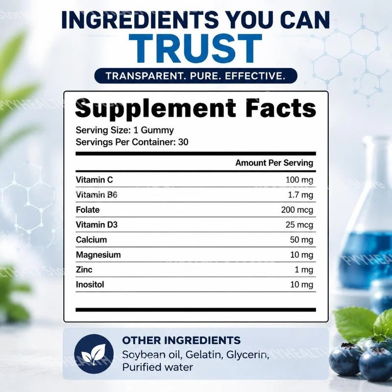 Daily Blue Complex Gummies Cellular Energy Support with Vitamin C B6 D3 Folate for Men and Women 30 Gummies 30 Days