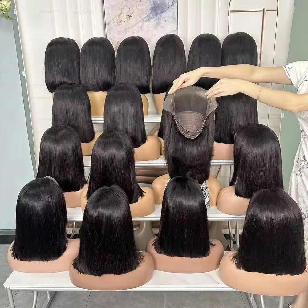 Brazilian HD Transparent 13x4 Bone Straight Short Bob Human Hair Wigs 13x6 Straight Lace Front Wigs For Women 250 Density