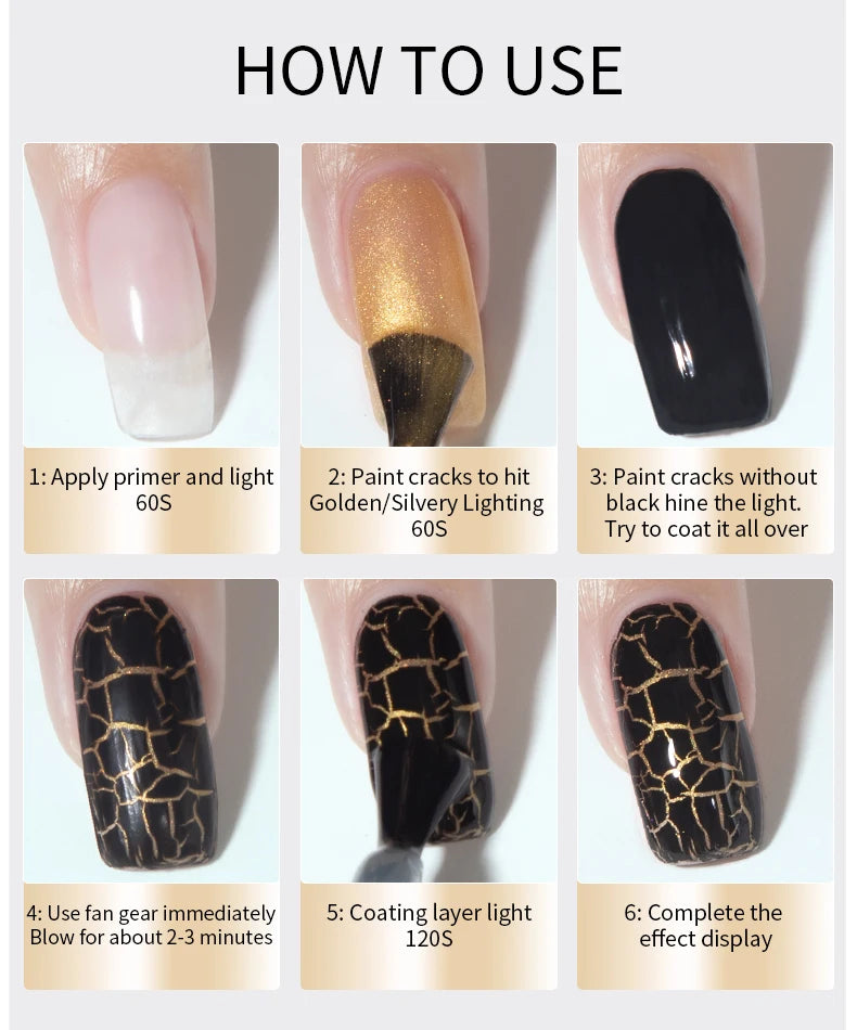 RSNAIL Crackle Gel Nail Polish Natural Dry DIY Nail Art Cracking Gel Polish Crackle Black White Gel Soak Off Varnish Design 10g