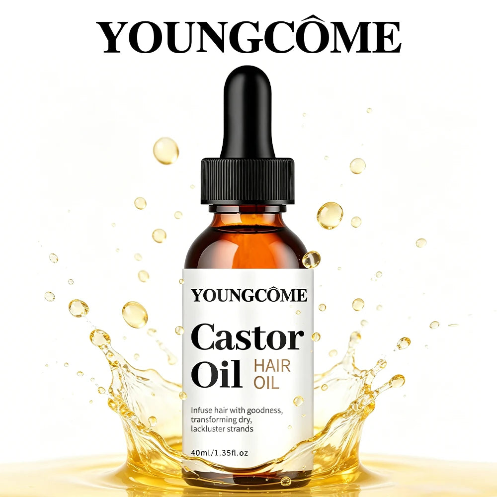 YOUNGCOME Castor Hair Oil Moisturizing Serum For Dry Damaged Hair Frizz Control Split Ends Care Shine Boosting Treatment