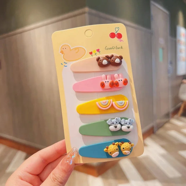 2026 New 5PCS/SET Korean Sweet Style Cute Bow Cloud Wave Hair Clips  No Hurt Hair BB Clips for Baby Girls Toddler Accessories