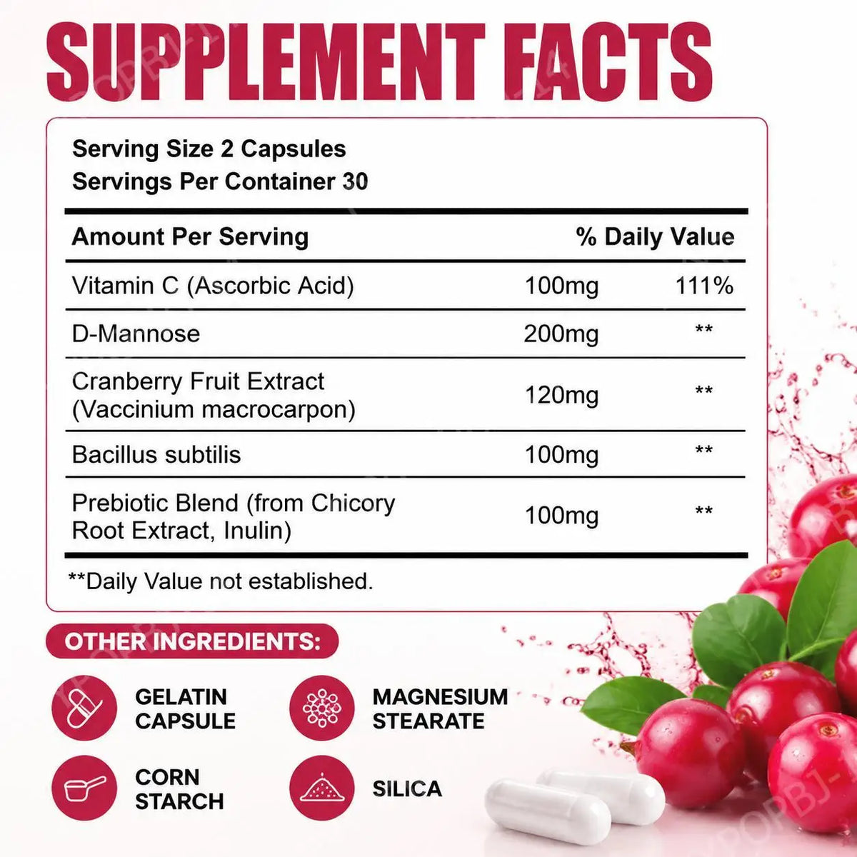 Googeer Uri Alive Triple Action Formula Capsules with Vitamin C, D-Mannose and Cranberry Extract for Urinary Support 60 Capsules