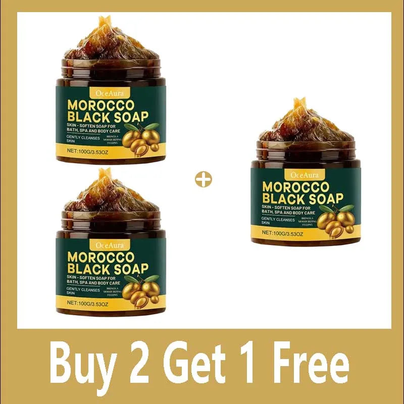 Moroccan Black Soap Deep Cleansing Gentle Care Moisturizing Body Soap with Olive & Argan Oil for Soft Smooth Skin 100g