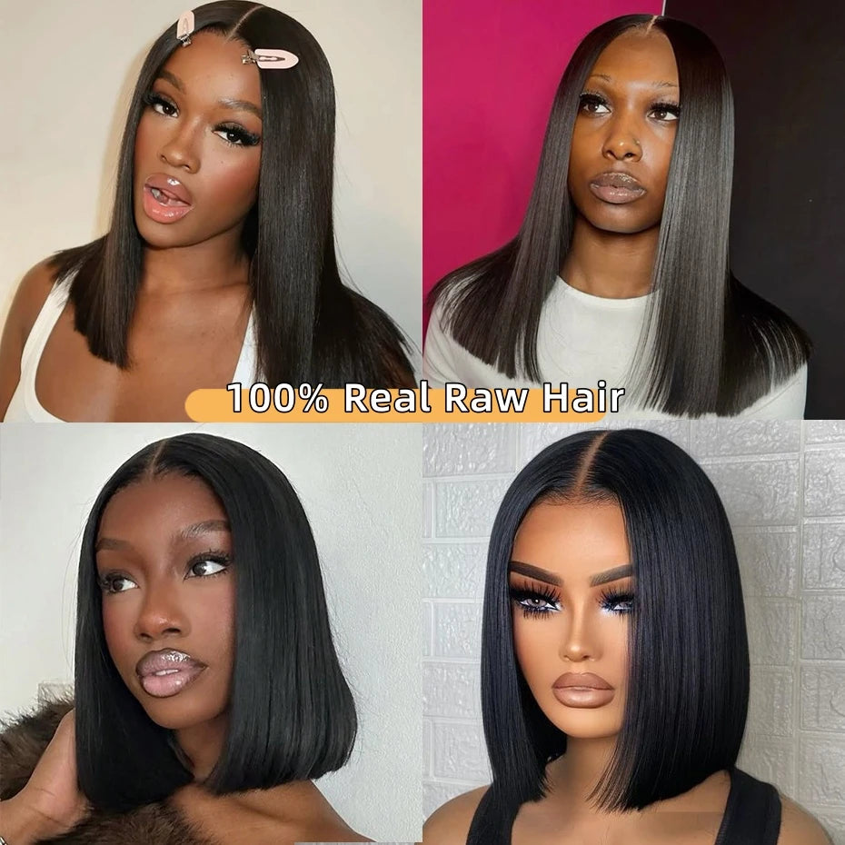 Natural Black Bob Wig Human Hair Blunt Cut Bone Straight 13x4 Transparent Lace Front Wig Ear to Ear Shoulder Length Straight Bob Wigs For Women 250% 280% Density
