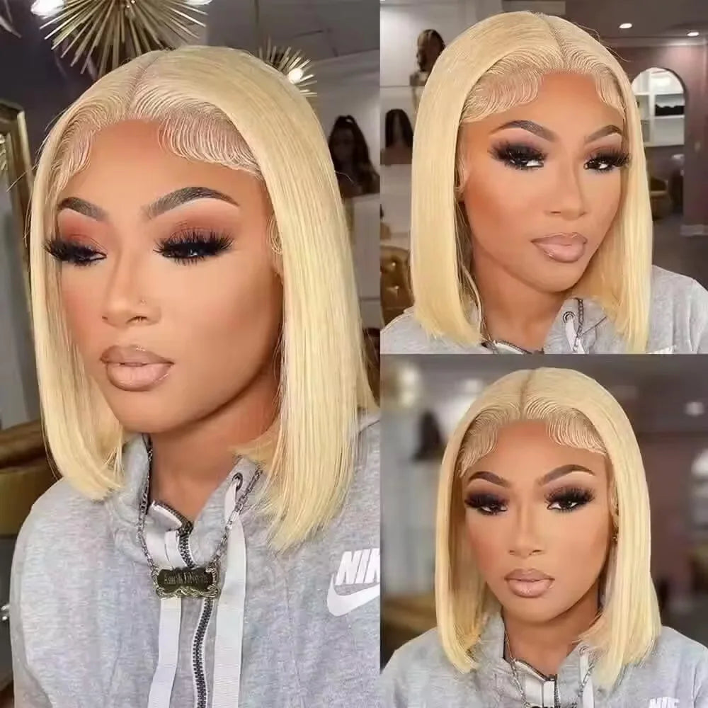 Human Hair Straight Bob Wig 613 Honey Blonde 13x4 Lace Frontal Pre Plucked 200 Density Wigs For Women Daily Use 200 Density