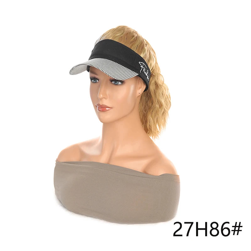 Synthetic wig 16 inch houndstooth empty top baseball cap curly hair wig suitable for women's daily wear