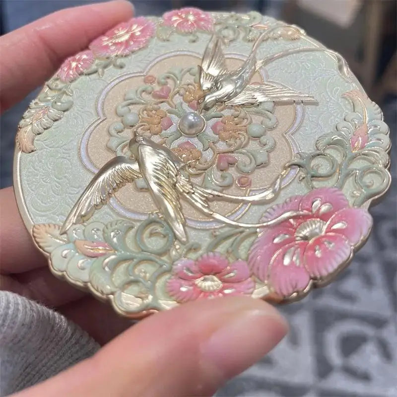 1Pcs Bird Metal Makeup Mirror Emboss Flower Pattern Cosmetic Mirror Exquisite Portable Chinese-style Makeup Mirror