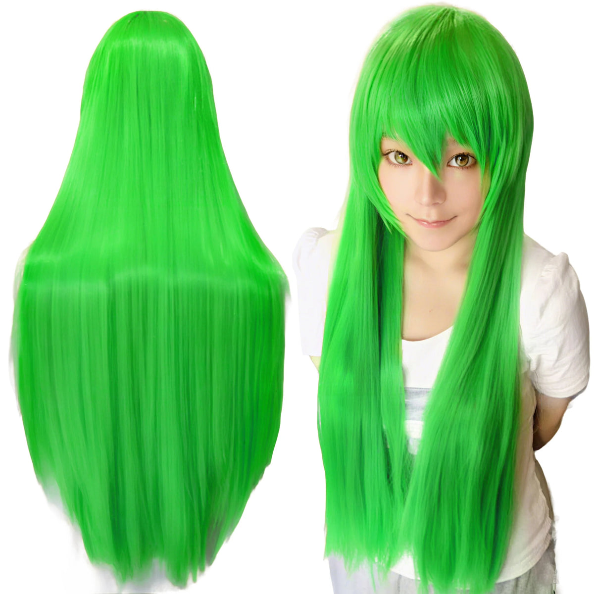 80cm Straight Synthetic Cosplay Wig White Purple Green Silver Pink Lolita Hairpiece with Bangs Long Wigs