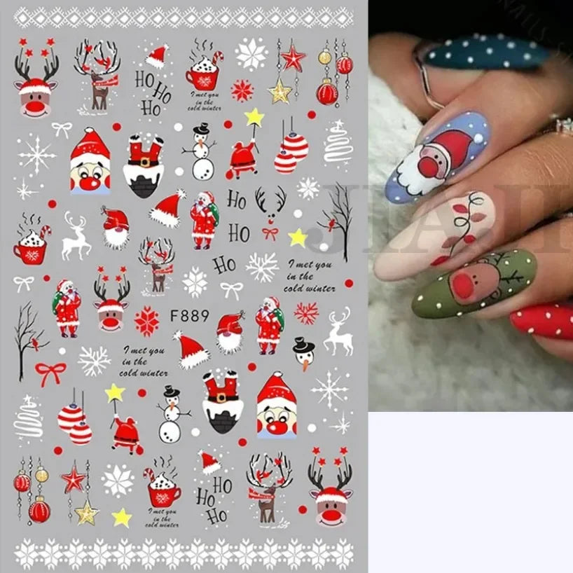 5D White Snowflakes Embossed Nail Art Stickers Winter Charm Decals Self Adhesive Christmas New Year Slider Decoration Manicure
