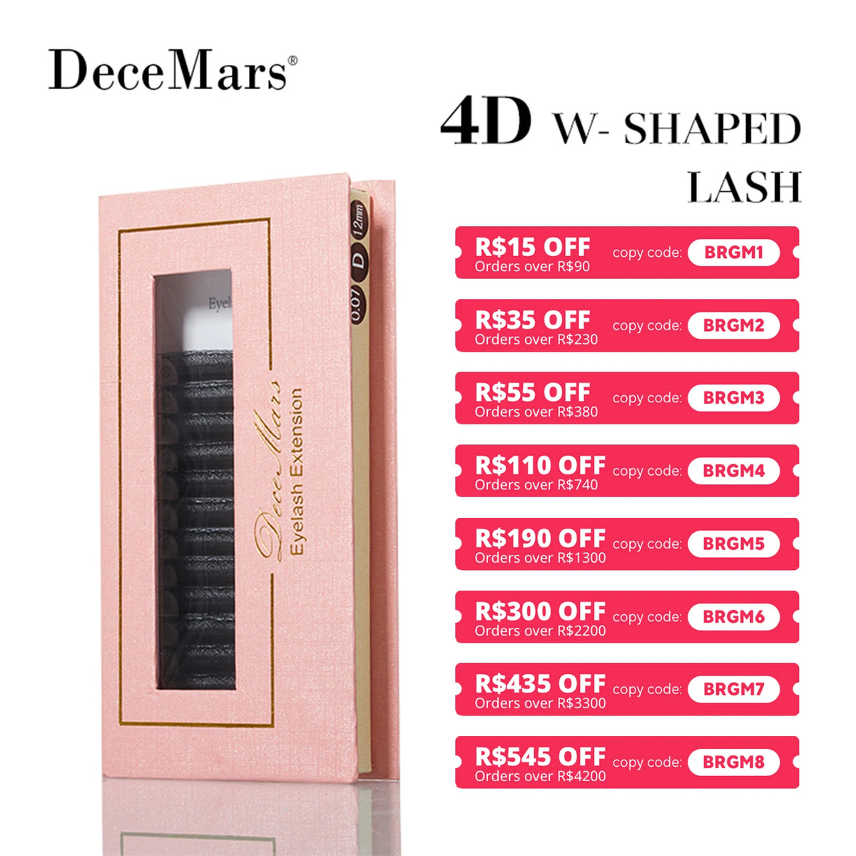 DeceMars 4D - W Shaped Eyelash Extension (12line/Tray)