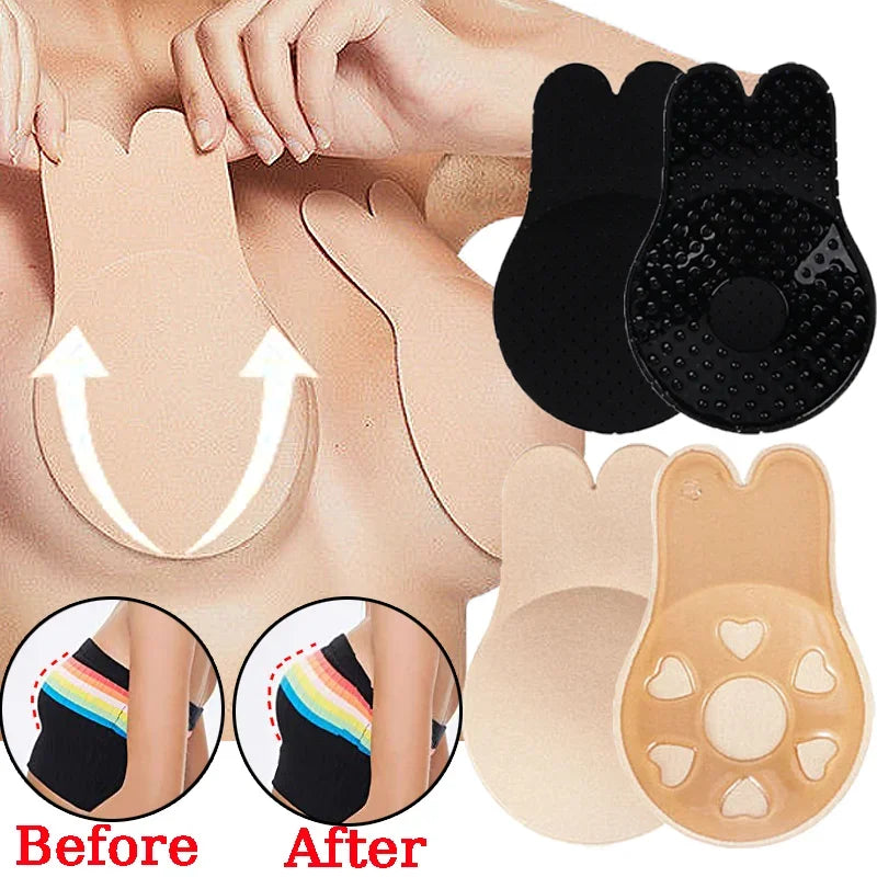 Women Breast Lifting Stickers Push Up Bras Silicone Invisible Chest Strapless Breast Rabbit Lift Up Tape Nipple Cover Bra Pads