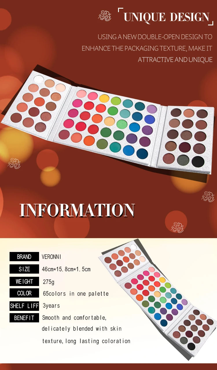 65-Color Eyeshadow Palette Makeup-High Pigmented Eye make up Tool Matte Glitter Finishes for Festival Christmas Cosmetics makeup