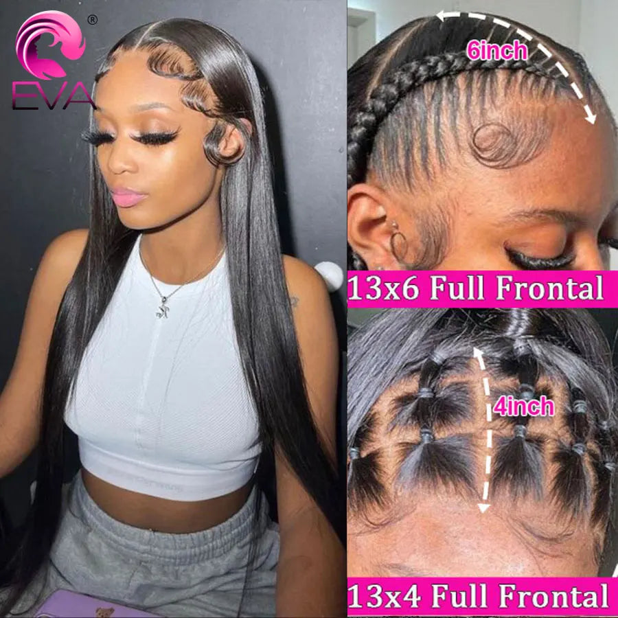 Eva 13x6 HD Lace Full Frontal Wig Silky Straight 180% Pre Plucked HD Lace Wig Invisible HD Lace Melt Skins Glueless Closure Wig