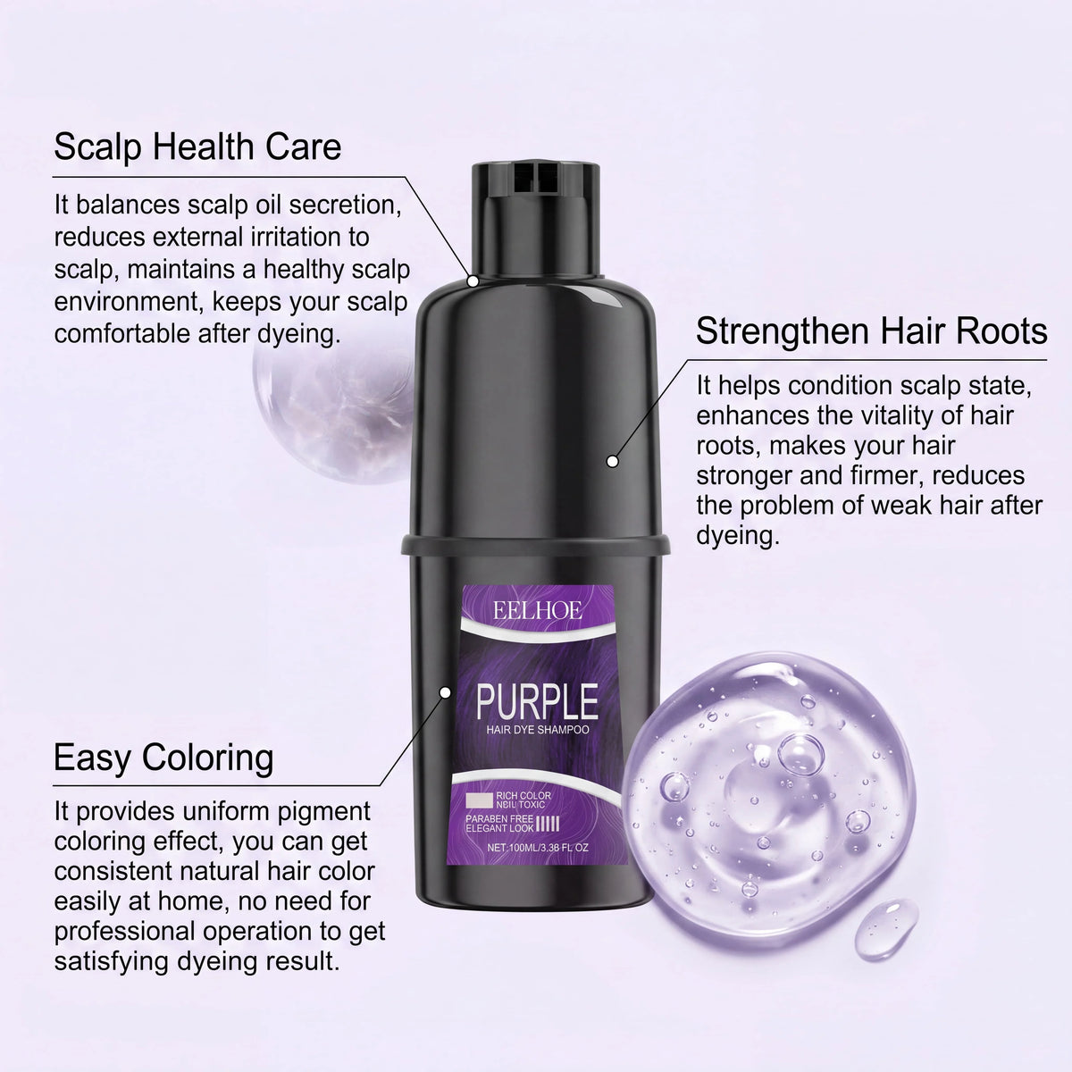 Purple Natural Herbal Hair Color Shampoo For Gray Hair Coverage Long Lasting Color Enhancing Care Nourishing Coloring Shampoo