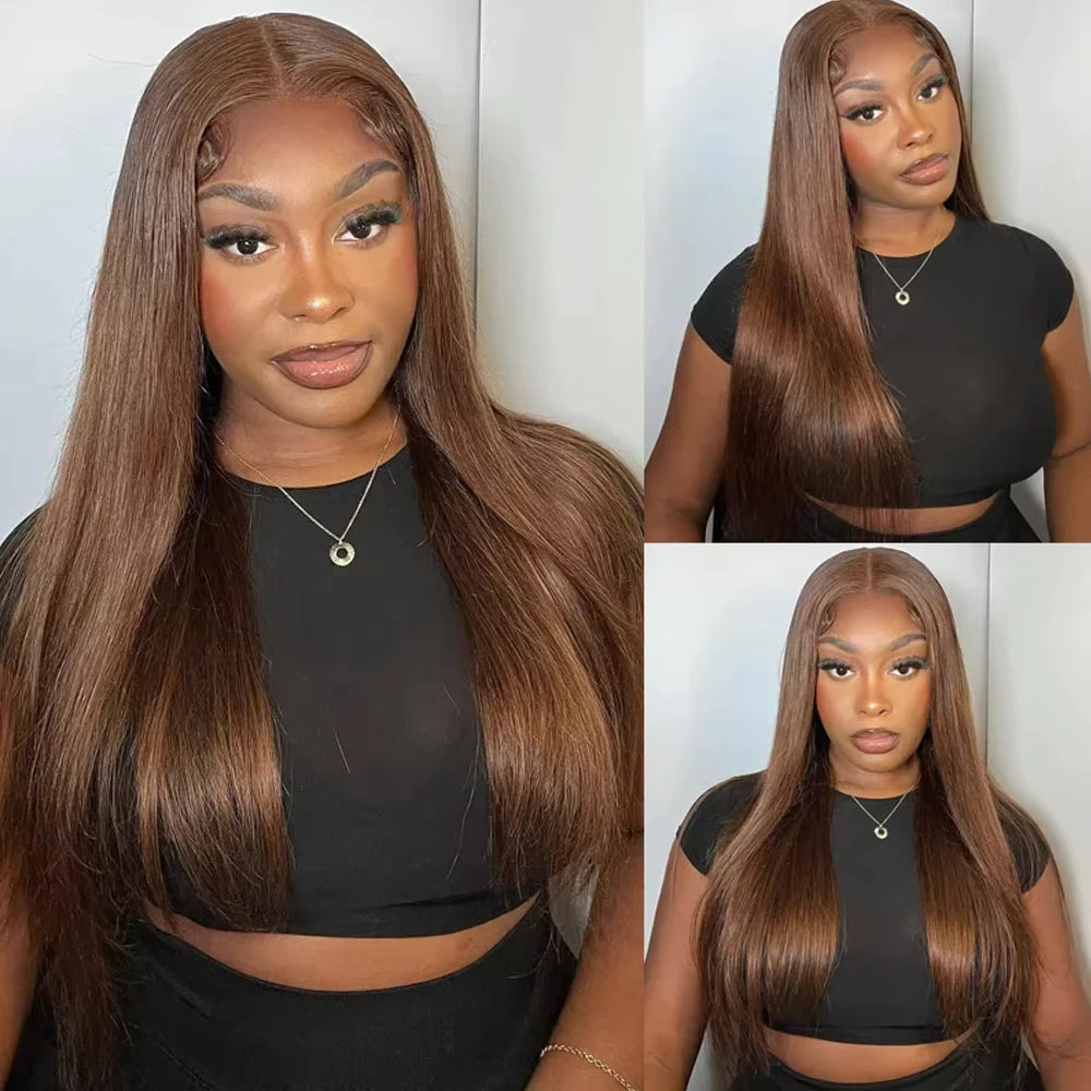 Hidden Invisible Strap 360 Full Hd Lace Glueless Wig Straight Chocolate Brown Lace Front Wigs Human Hair 360 Frontal Wig