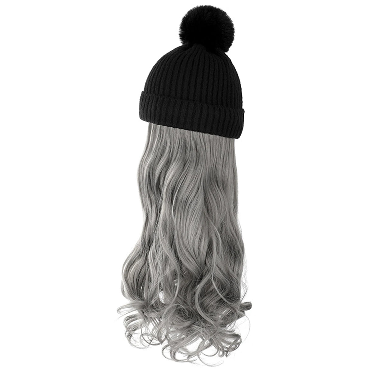 Winter Female Hat Wig With Curly Hair Extensions Synthetic Wave Wig Cap Dismountable Stylish Outdoors Beanie For Camping Hiking
