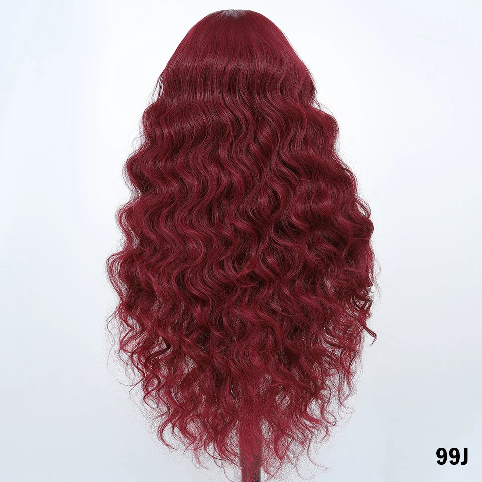 99J Burgundy Synthetic Lace Frontal Wig 13x6 Body Wave Long Deep Wavy Ombre Black Lace Wigs for Women Heat Resistant Cosplay Wig