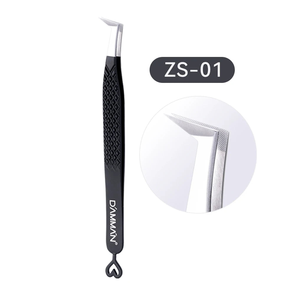 DAMMAN Fiber Tip Lash Extensions Tweezers Professional Eyelash Tweezers Anti-slip Lash Tweezers Eyelash Extension Supplies