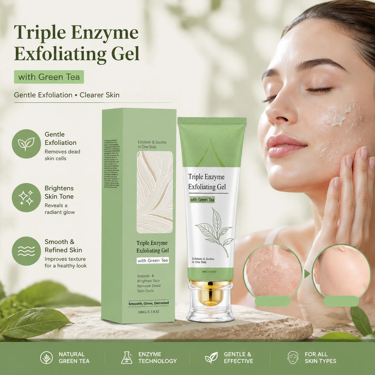 Green Tea Gentle Face Peeling Deep Cleansing Gel Moisturizing Facial Scrub Green Tea Skincare Smooth Delicate Skin Plant Formula