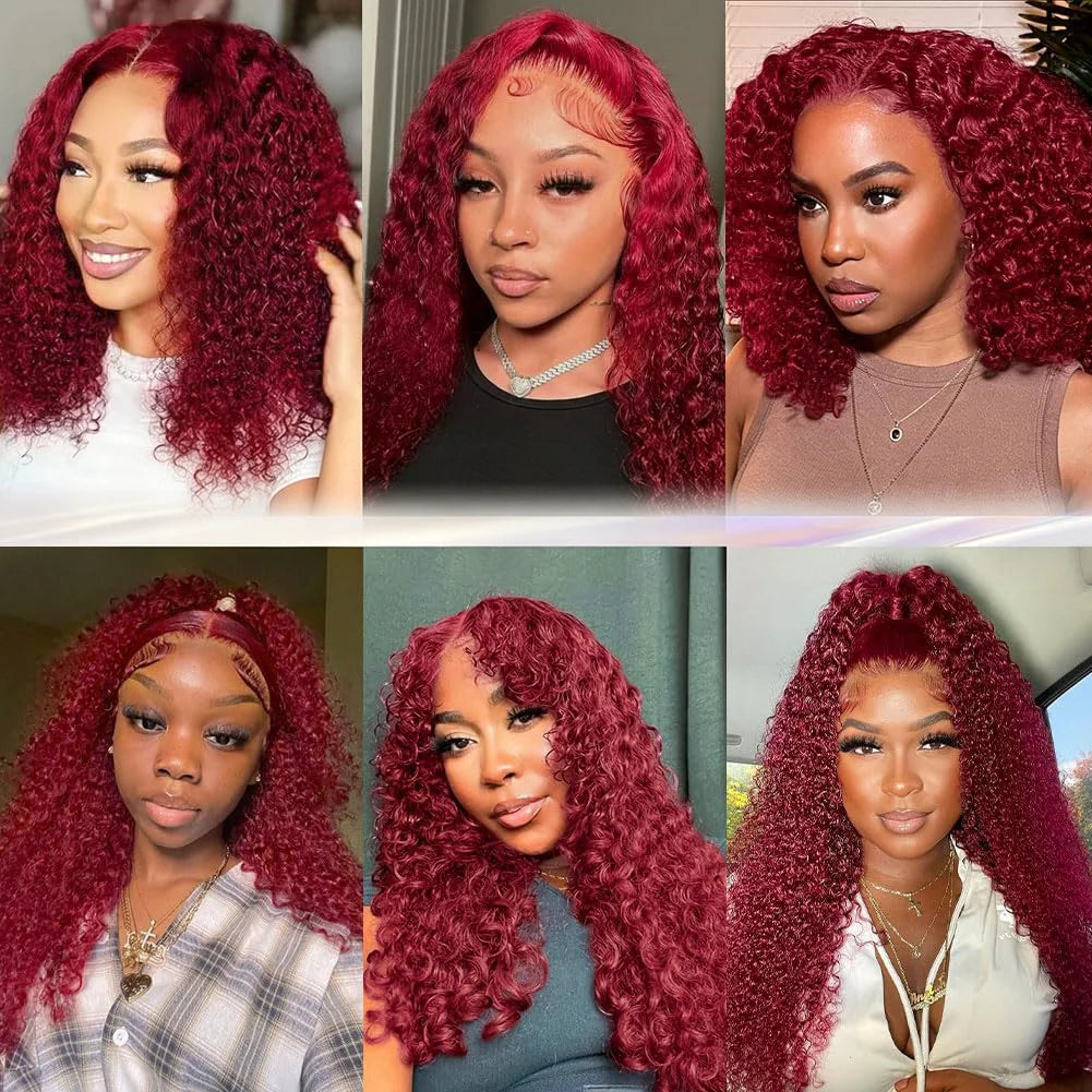 180 Density Burgundy 99J Short Bob Wigs Deep Wave 13x4 HD Lace Front Human Hair Wig Water Deep Curly Glueless Lace Closure Frontal Wig
