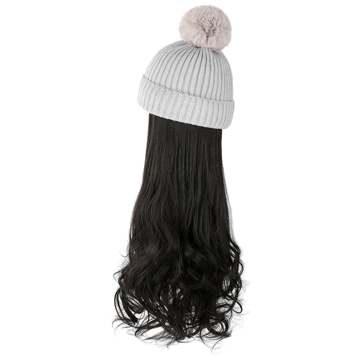 Winter Female Hat Wig With Curly Hair Extensions Synthetic Wave Wig Cap Dismountable Stylish Outdoors Beanie For Camping Hiking