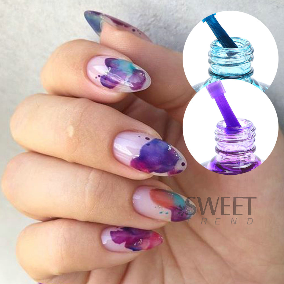 12pcs Watercolor Nail Gel Polish Smudge Blooming Ink Soak Off Varnish Marble Bubble Designer Charm Blossom Flower Manicure Decor