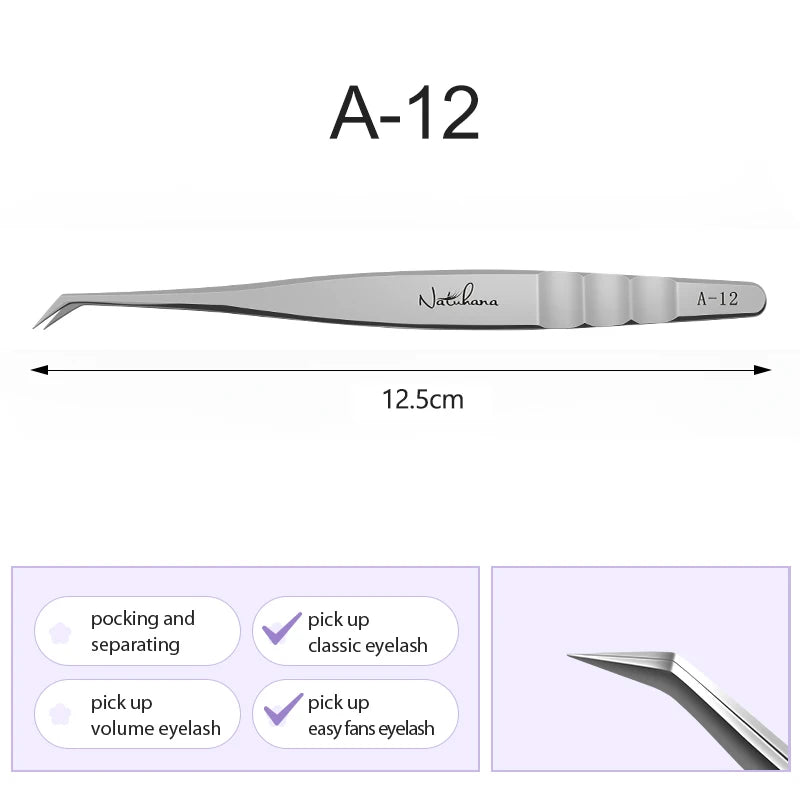 NATUHANA Anti-Static Lash Tweezers High Precision Stainless Steel Eyelash Extension Isolation Volume Tweezers Professional Tools