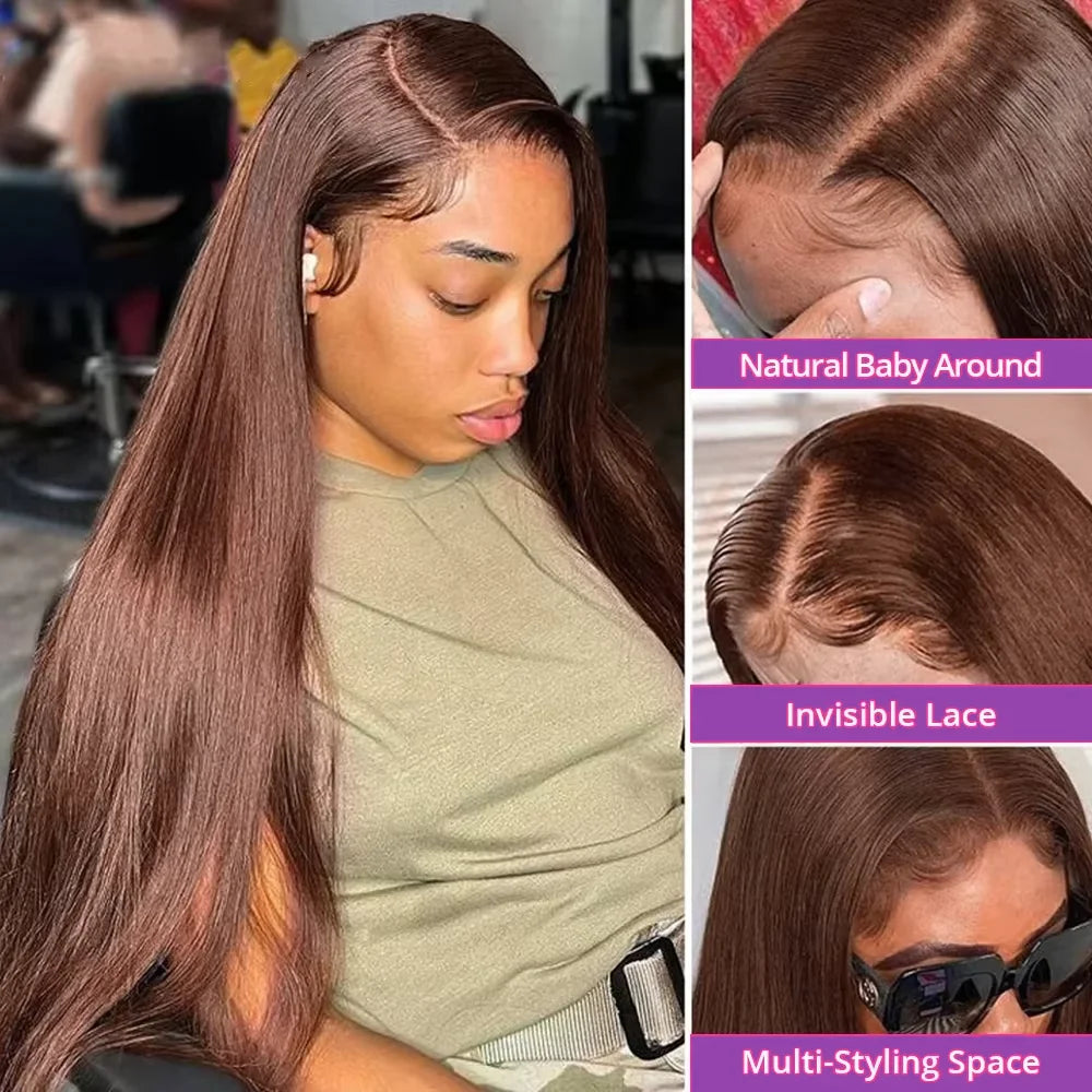 13x4 4# Chocolate Brown Lace Front Wigs Human Hair For Women  Hd Straight Lace Frontal Wig Closure Human Hair Vietnamese Hair