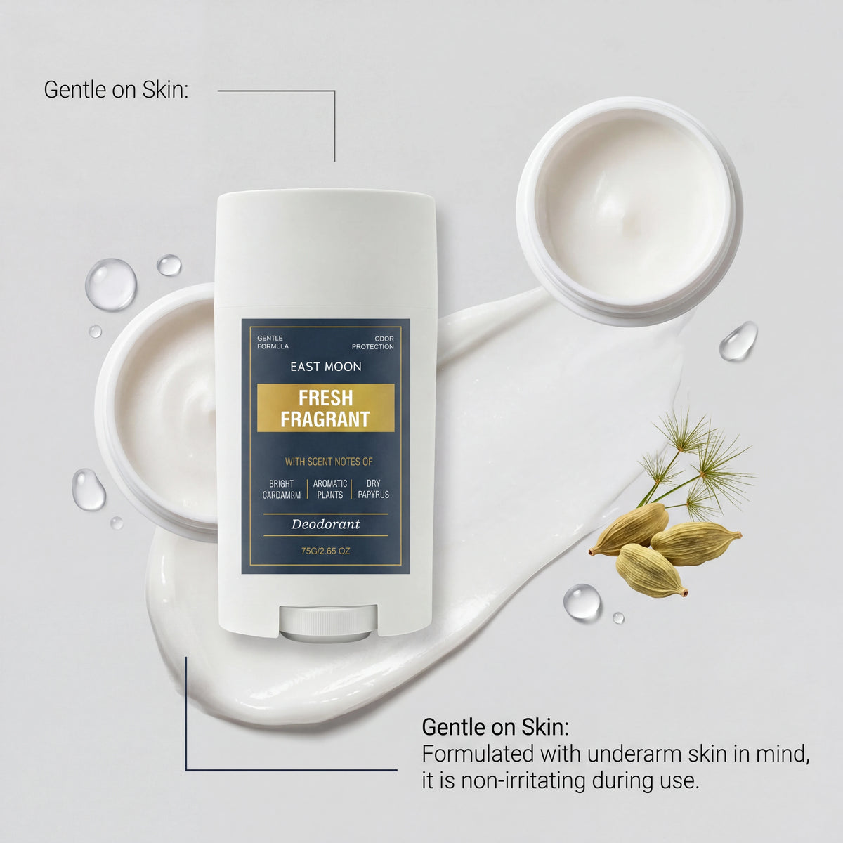 Fresh Fragrant Deodorant Stick for Men, Gentle Formula Odor Protection, Cardamom Papyrus Natural Scent Body Deodorant