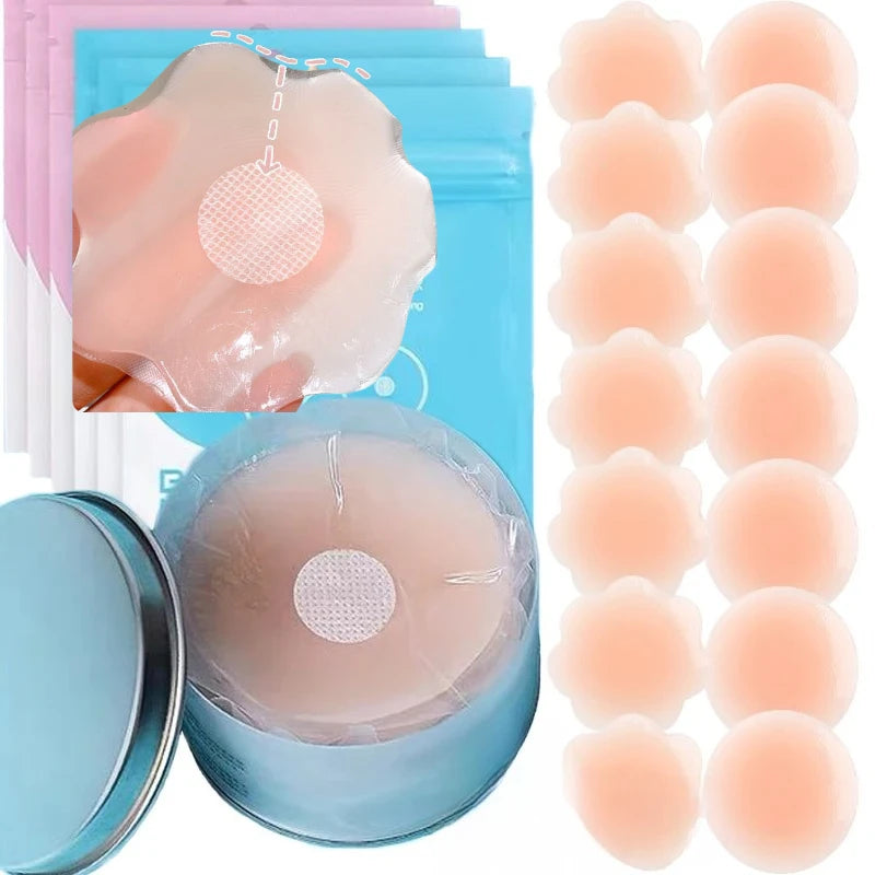 Reusable Breast Petals Lift Invisible Silicone Bra-less Pasties Pad Nipple Cover Invisible Petal Adhesive Stick on Bra 2-12pcs