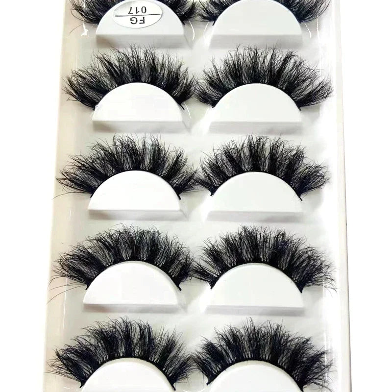 HBZGTLAD 5Pairs Handmade Mink Lashes Short False Eyelashes Dense Natural Long Messy Eye Lashes Reusable Stage Makeup Eyelashes