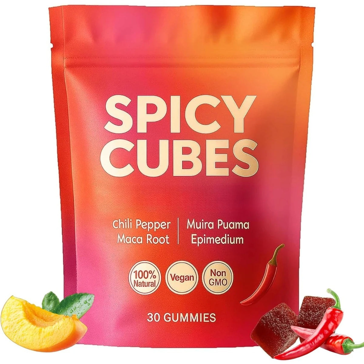 Spicy Cube Gummies for Him 30PCS Men Daily Wellness Supplement Calm Mood Support Natural Herbal Care for Energy & Vitality