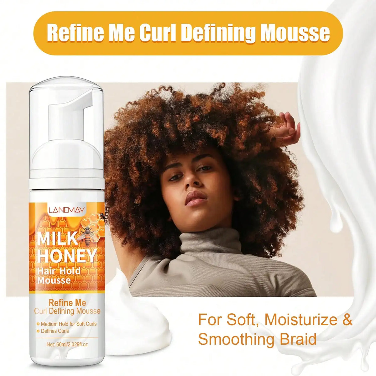 Milk & Honey Curl Mousse - Creates Soft Curls, Defined Waves & Tames Frizz, Lasting Strength & Heat Protection