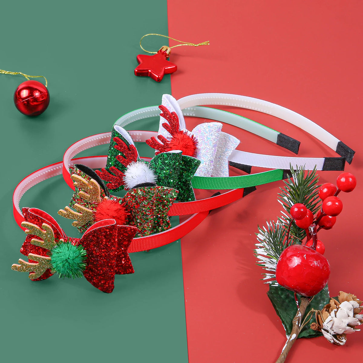 1/4pcs Christmas reindeer antlers headband, sparkling bow hair clip, Christmas party hair accessory.