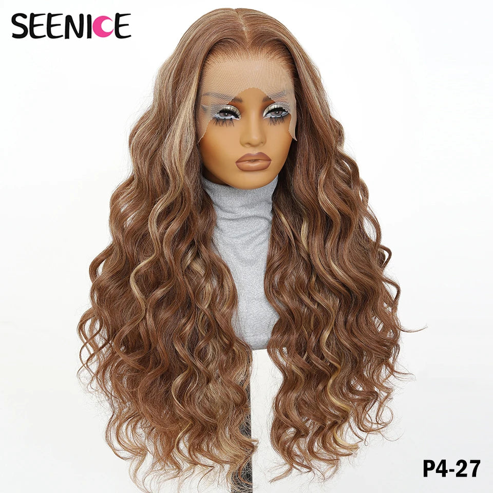 13x6 HD Synthetic Blend Lace Front Wig 30 Inch Long Deep Wavy Ombre Blonde Ginger for Afro Women Heat Resistant Cosplay Wig