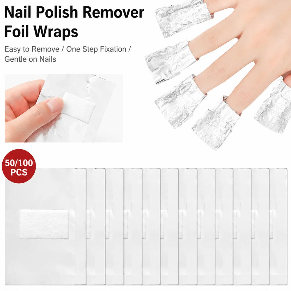 50/100 Nail Polish Remover Foil Wraps Nail Remover Wraps with Cotton Pads for Gel  Professional Nail Art for Home Salon Tool