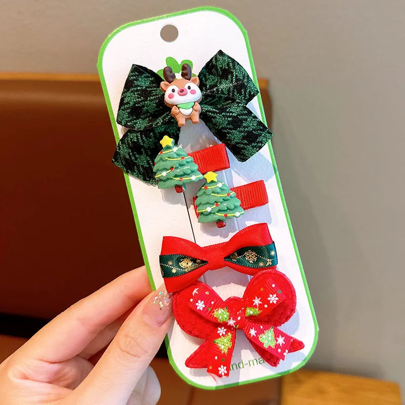 New Year Christmas Cute Cartoon Bow Hairpins Set Children Girls Hair Clips Pin Barrettes Accessories Headwear Headdress Ornament