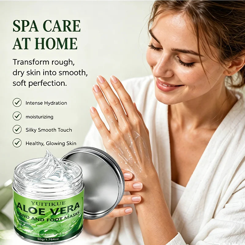 YUITIKUE 50g Aloe Vera Hand Foot Mask Exfoliating Moisturizing Hydrating Brightening Dead Skin Removal Hand Foot Care Cream